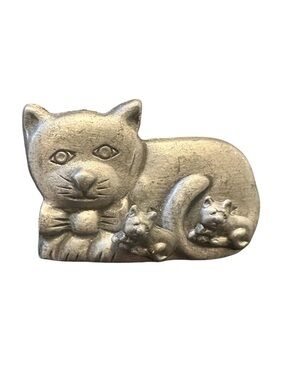 Vintage Torino Pewter Cat Brooch Pin with earrings